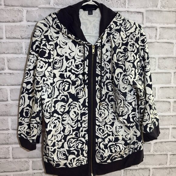 Sweaters - Tommy Hilfiger Womens XL black 34 Sleeve HoodieSweat Shirt wpocket floral